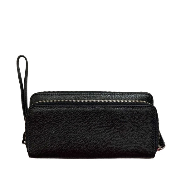 Coach black pebbled leather double zipper wristlet clutch bag - Picture 1 of 10